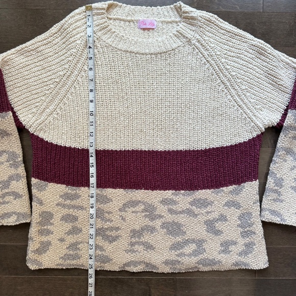 Pink Lily Chunky Oversized Cheetah Sweater Cream Burgundy Cozy‎ Cotton blend  SM - Picture 7 of 9